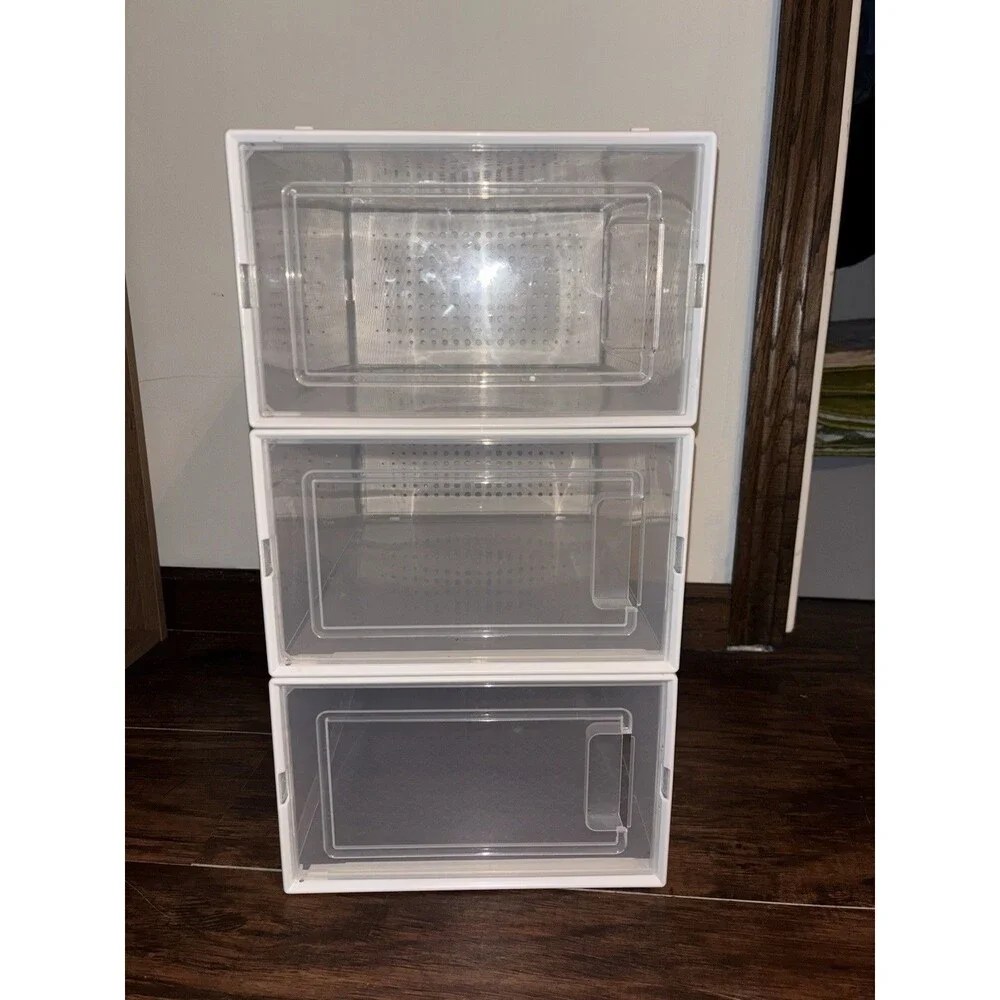 Used 12 Piece Stackable Shoe Storage Box Plastic Sneaker Display Case Organizer